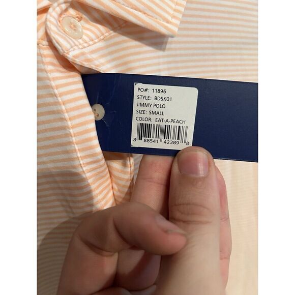 B. Draddy Sport Mens Small Golf Polo Shirt Orange Peach Striped - Picture 5 of 6